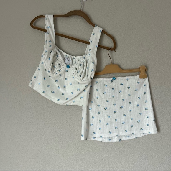 With Jean Brigette Top and Dylan Skirt Set in Blue Floral Pointelle - Picture 2 of 8